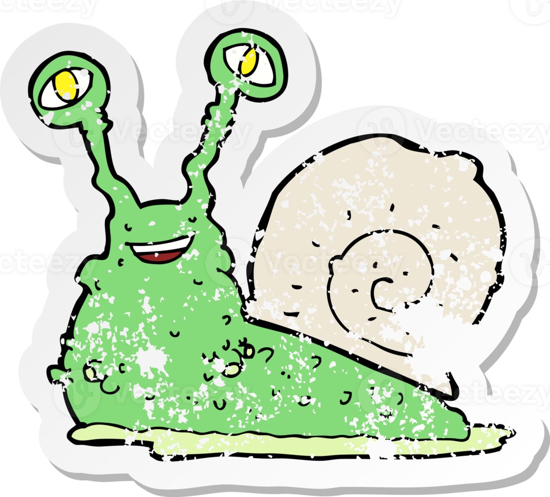 retro distressed sticker of a cartoon snail png