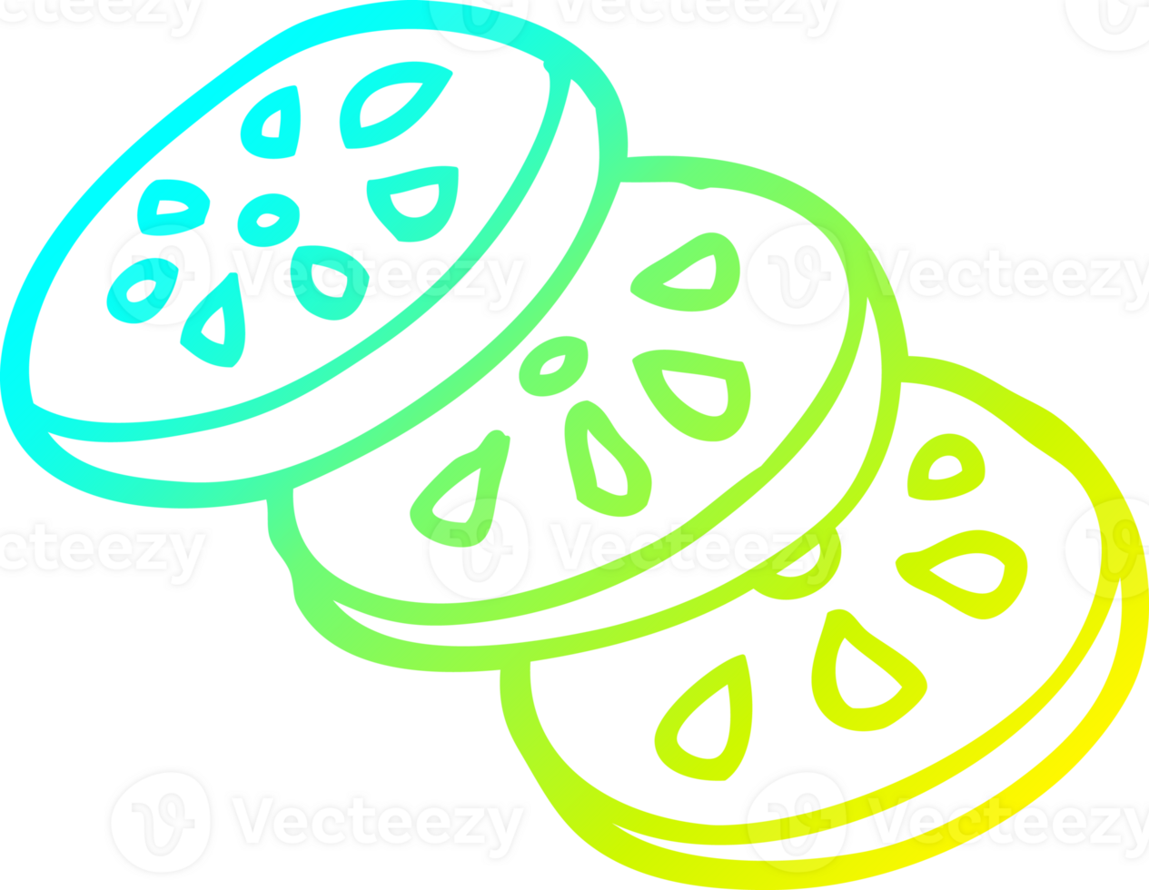 cold gradient line drawing of a cartoon lemon slices png