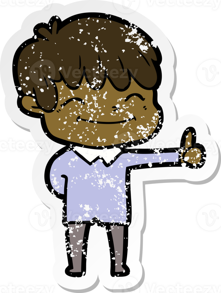 distressed sticker of a cartoon happy boy png