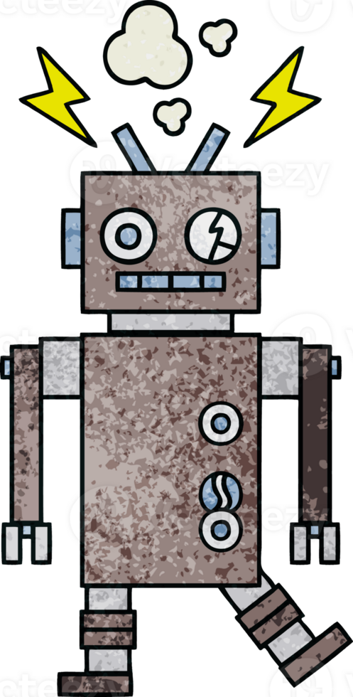 retro grunge texture cartoon of a malfunctioning robot png