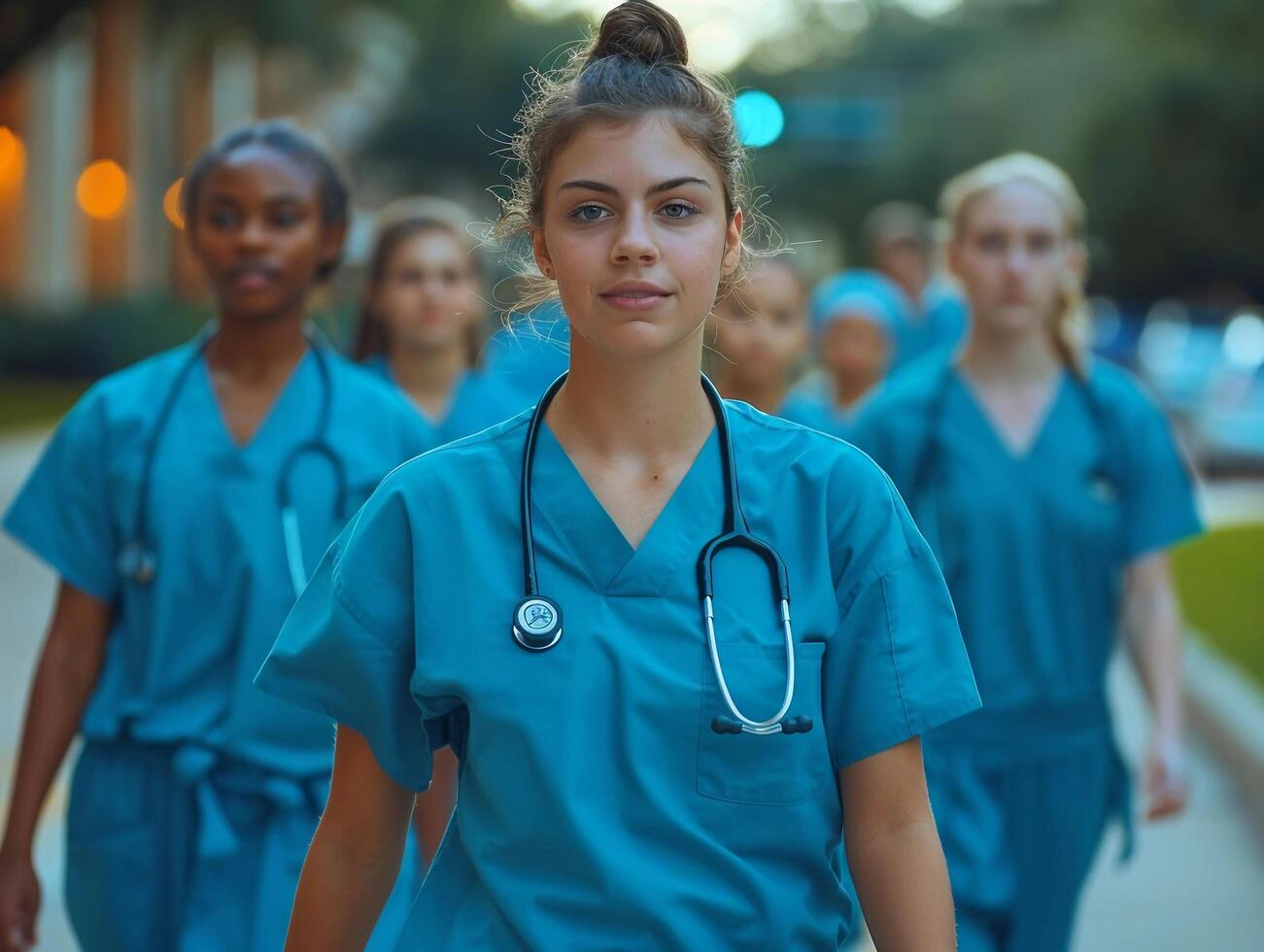 AI generated Diverse Of Medical Student Walking In The University photo