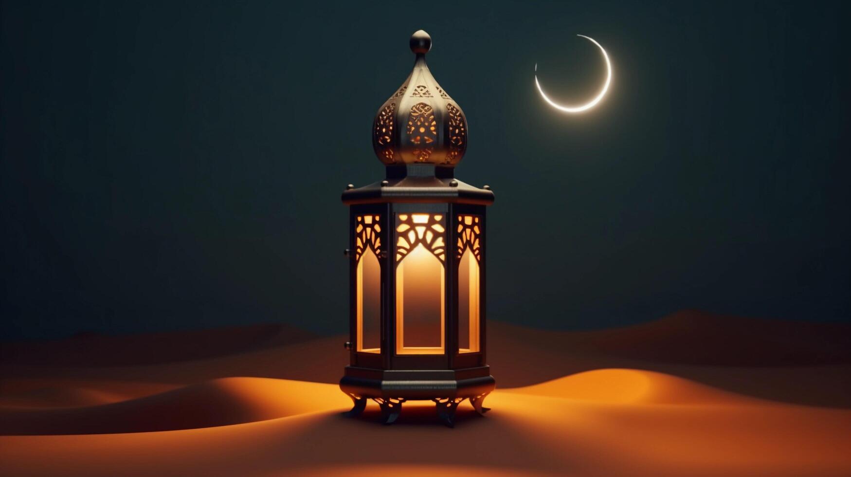AI generated Realistic Islamic Background With Decorative Lantern photo