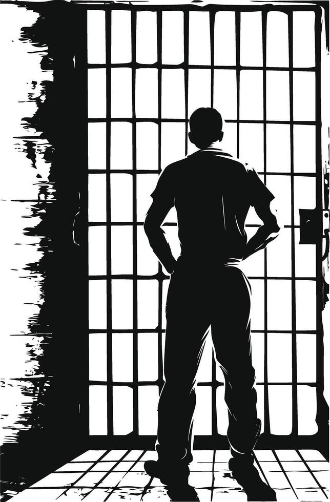 AI generated Silhouette prisoner in jail black color only full body vector