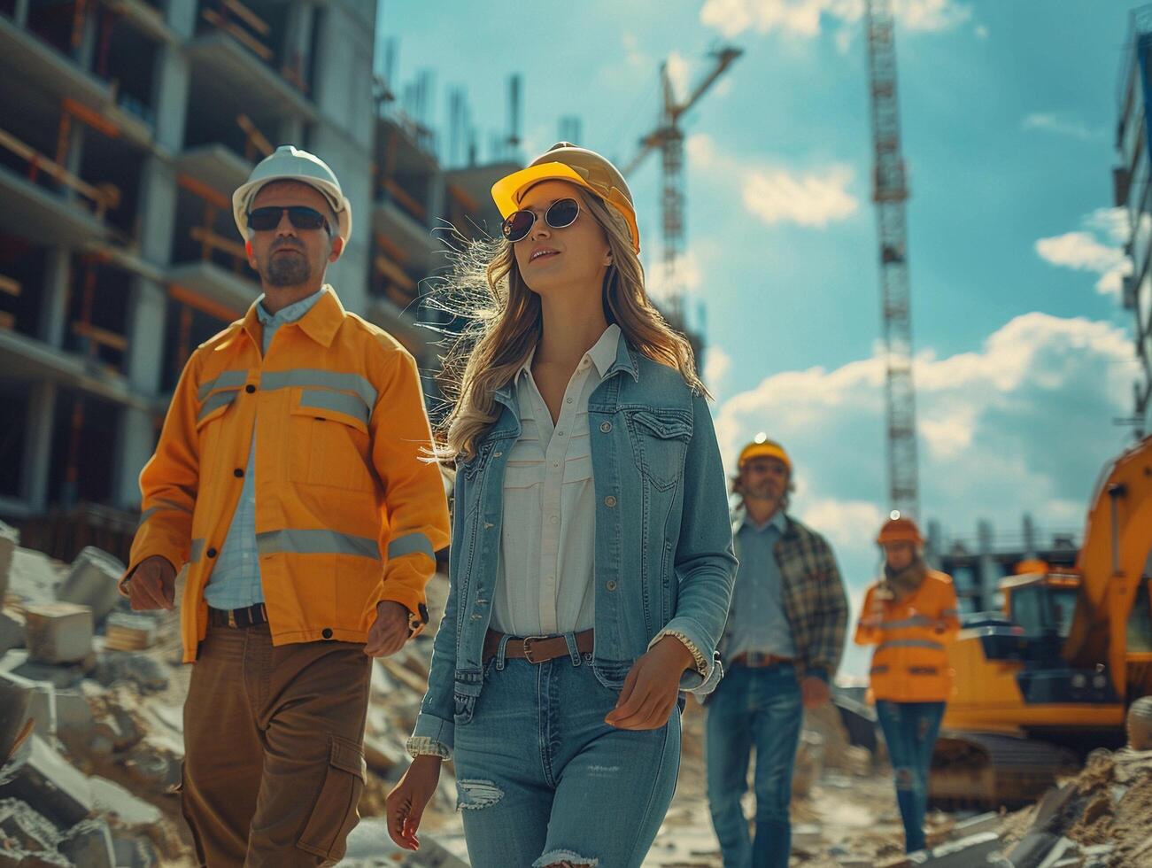 AI generated Realistic Diverse Team of Male And Female Walking in The Construction Site photo