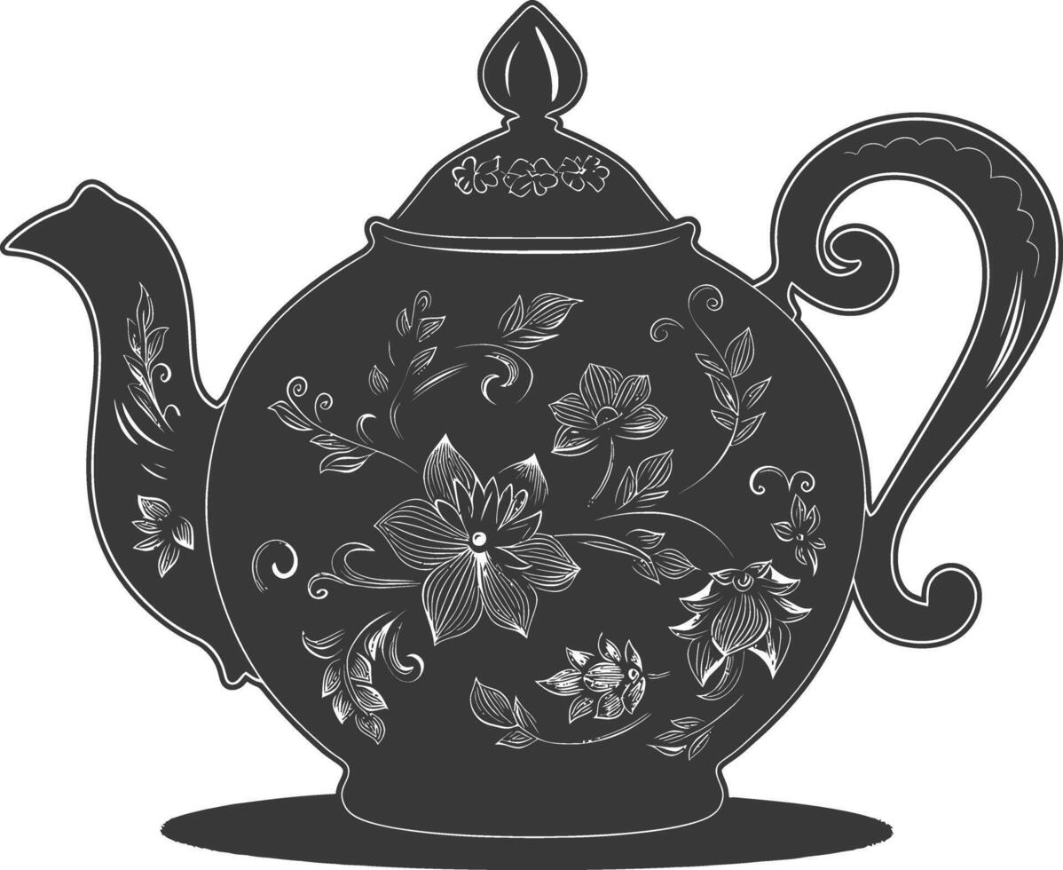 AI generated Silhouette teapot black color only full vector