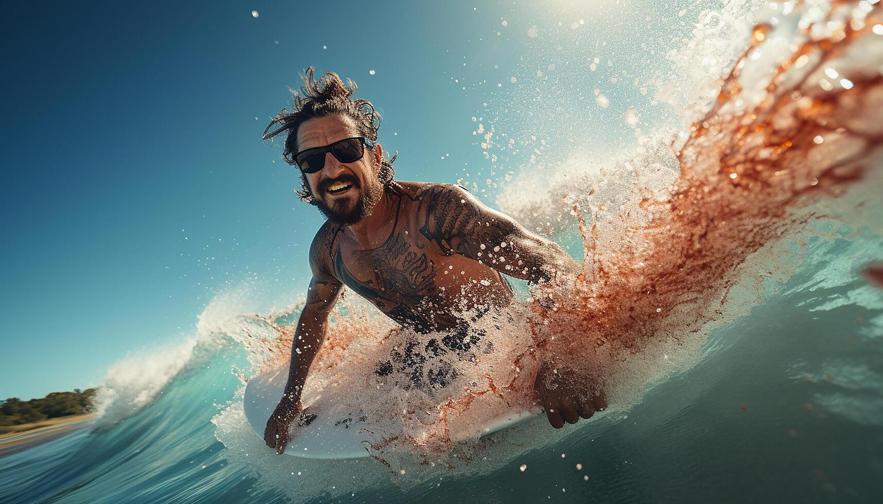 AI generated One person surfing, enjoying the sun, water, and freedom generated by AI photo