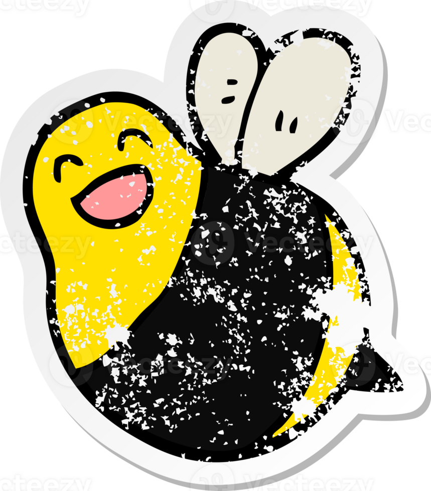 distressed sticker of a cartoon bee png