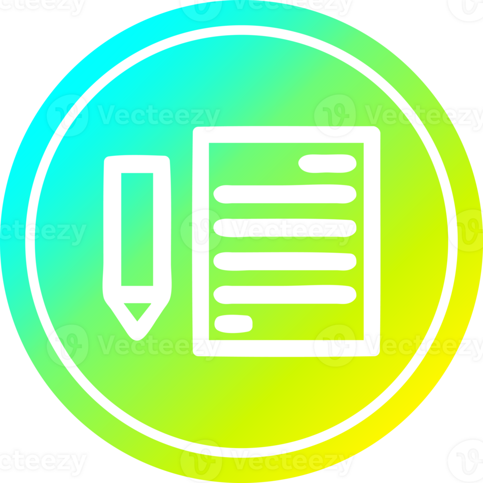 document and pencil circular icon with cool gradient finish png