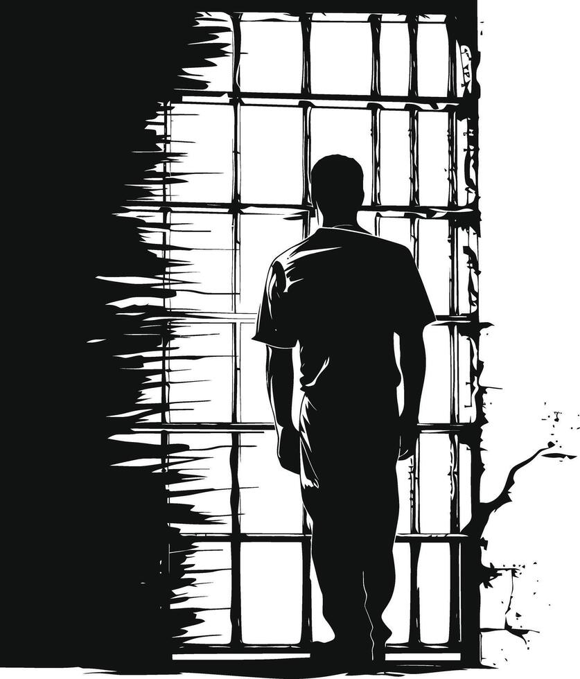 AI generated Silhouette prisoner in jail black color only full body vector