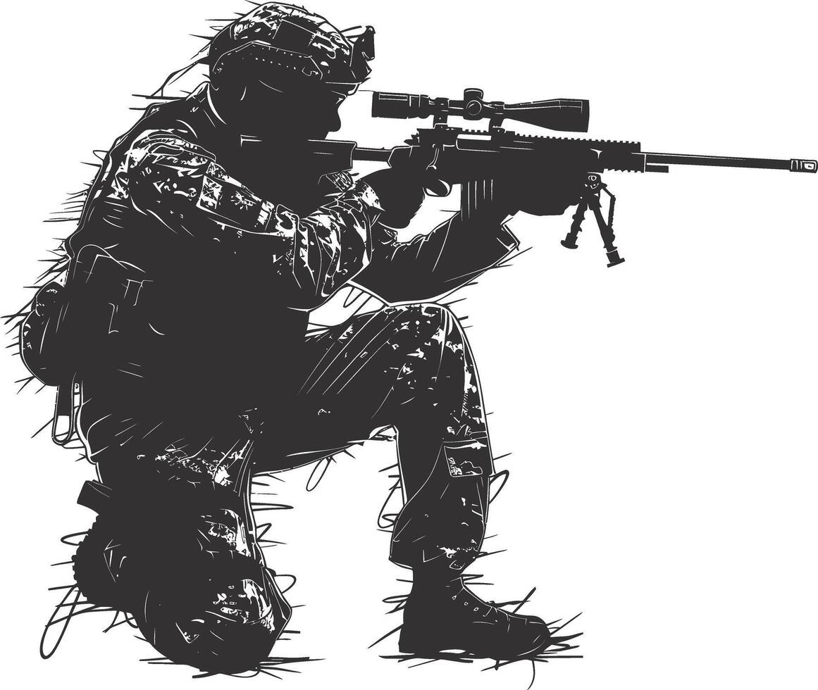 AI generated Silhouette sniper in action black color only full body vector