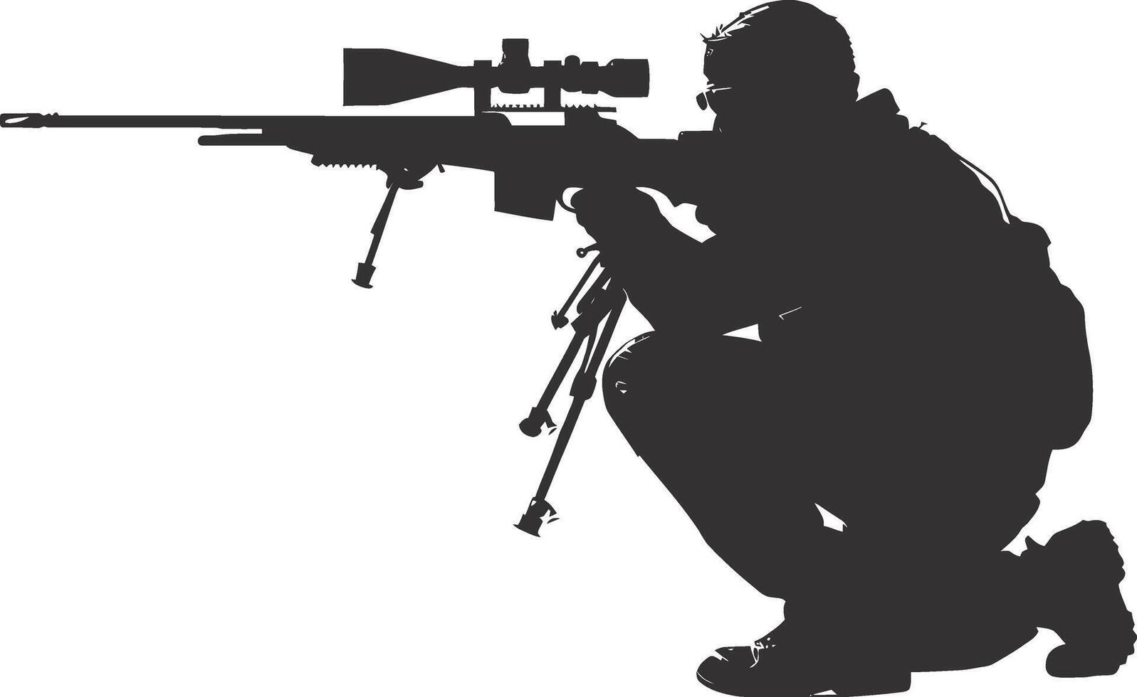 AI generated Silhouette sniper in action black color only full body vector