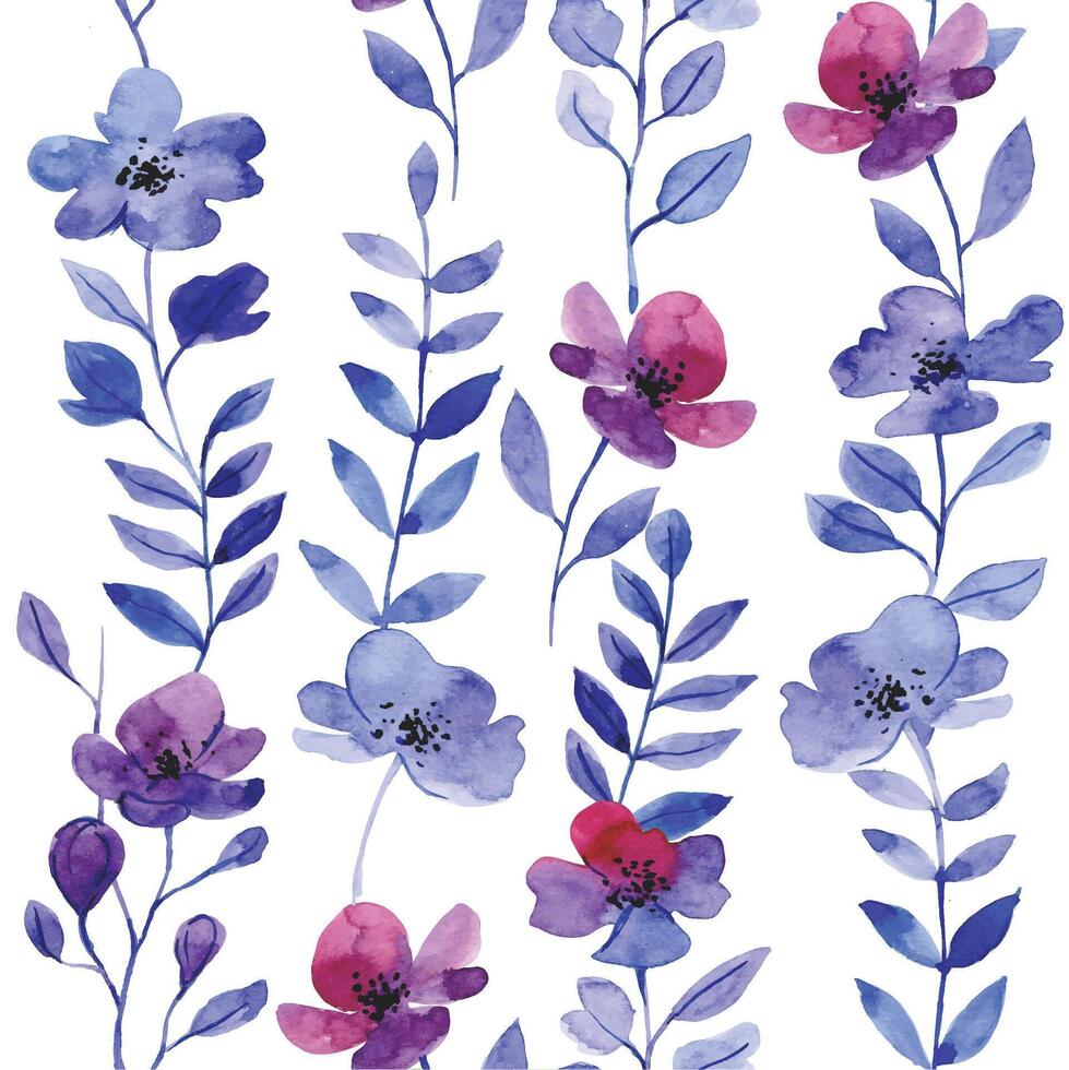 seamless pattern with watercolor abstract flowers in blue and pink. delicate pattern vector