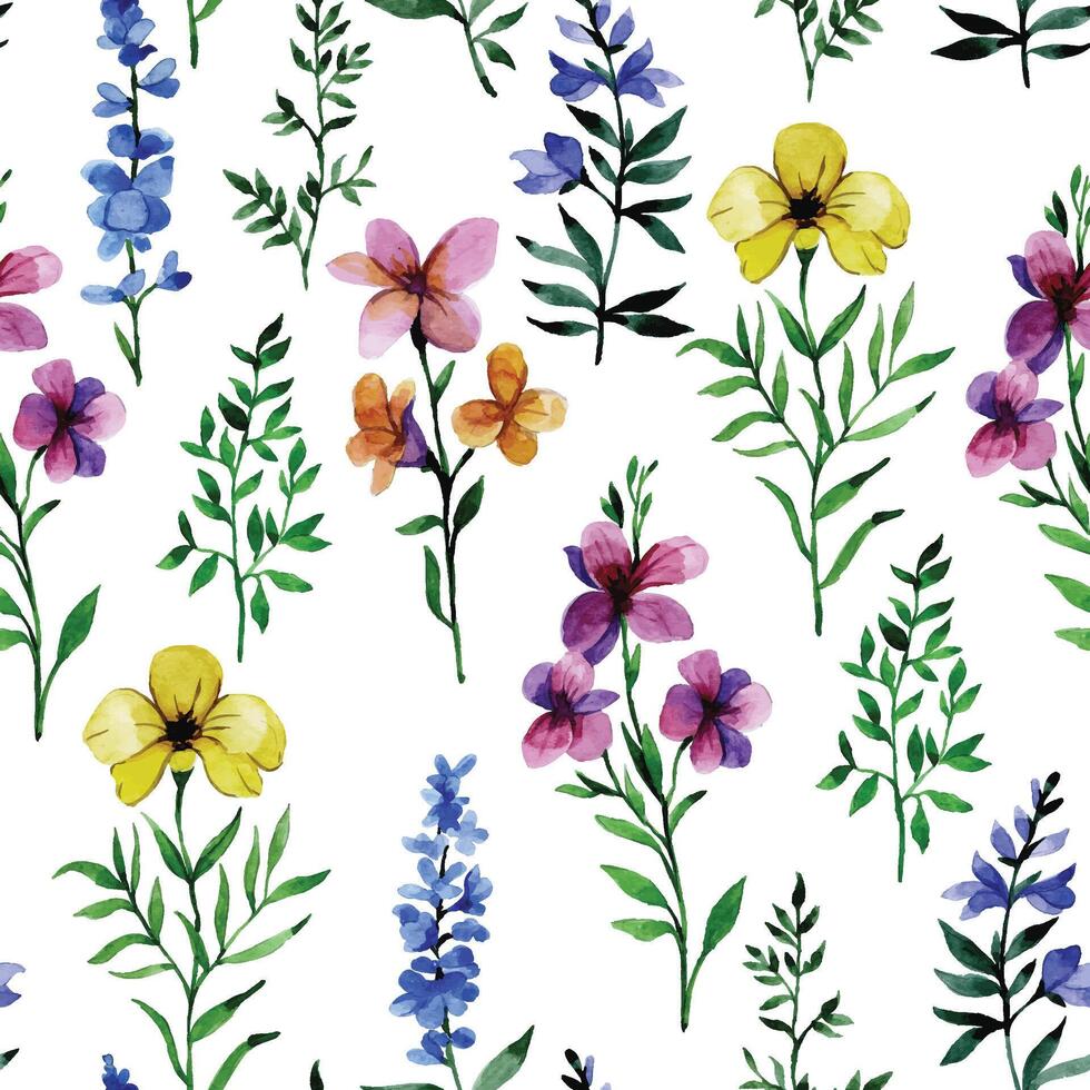 watercolor seamless pattern with wildflowers vector