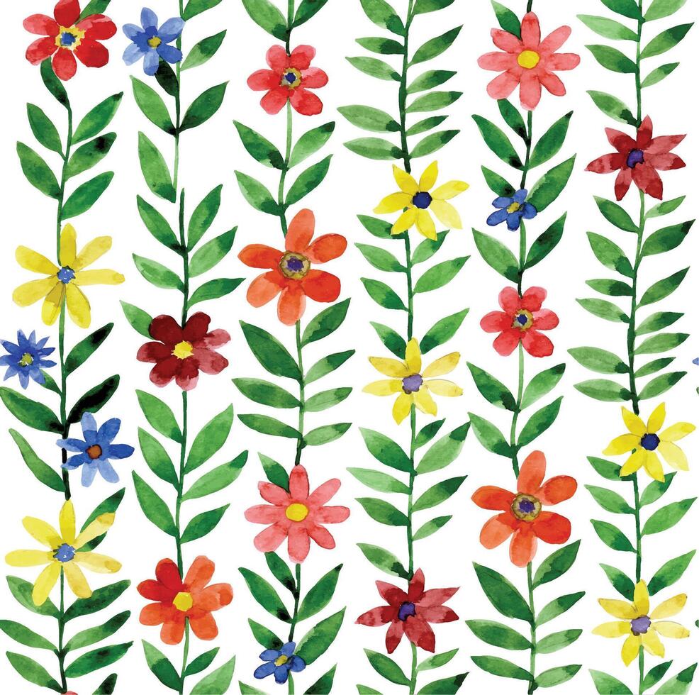 watercolor seamless pattern with abstract daisy flowers vector