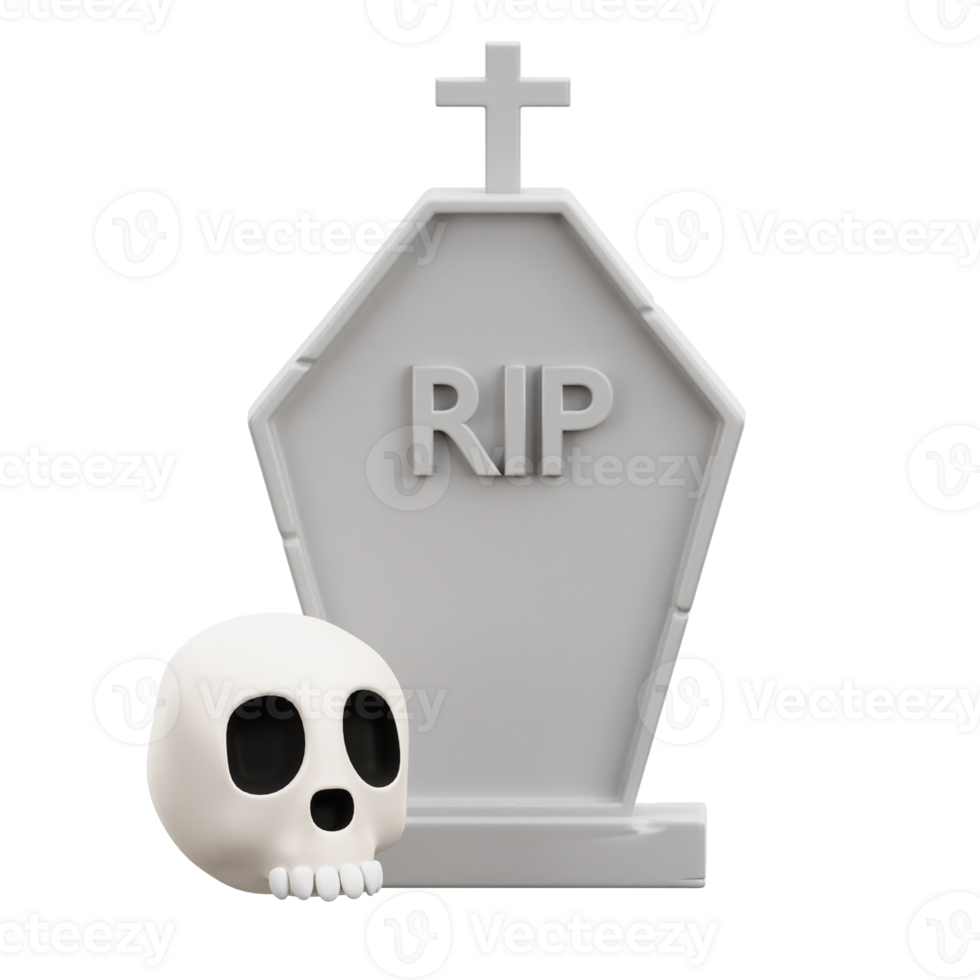 Tombstone and skull 3D Icon png