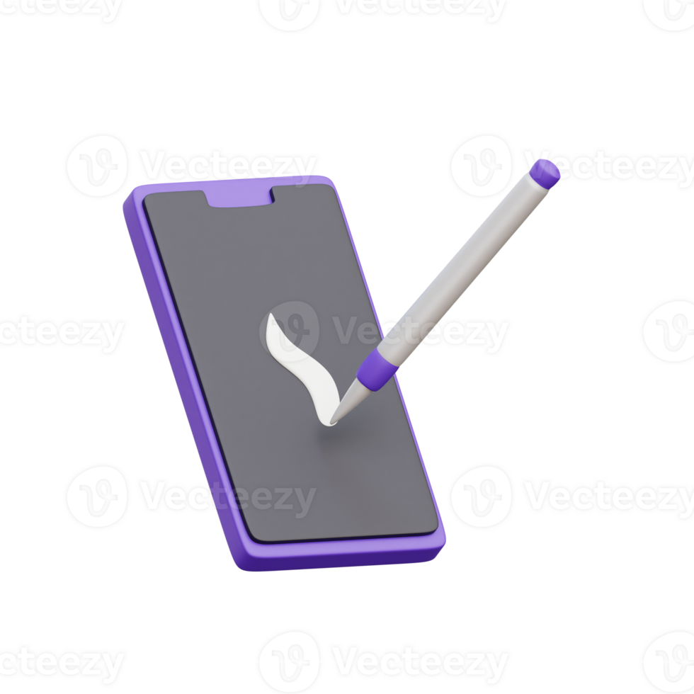 Smartphone And Stylus Pen 3D Illustration png