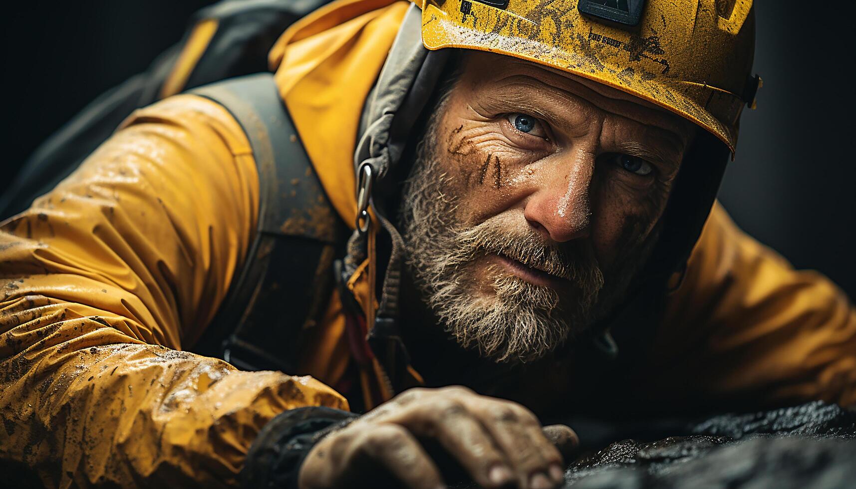 AI generated Confident adult engineer working outdoors, wearing protective workwear and helmet generated by AI photo