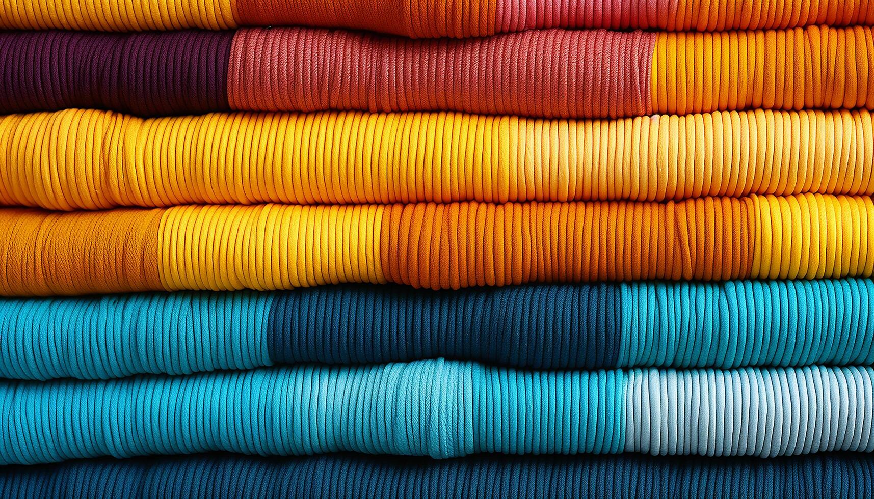 AI generated A vibrant collection of colorful textiles stacked in a row generated by AI photo