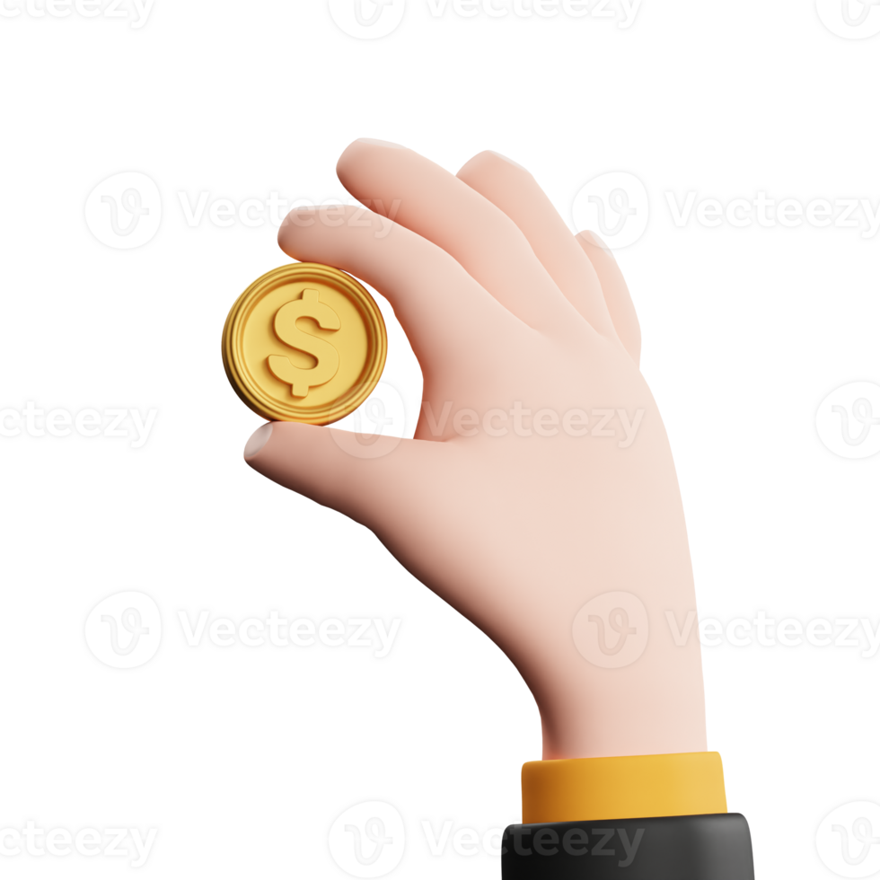 Hand Holding Coin 3D Illustration png