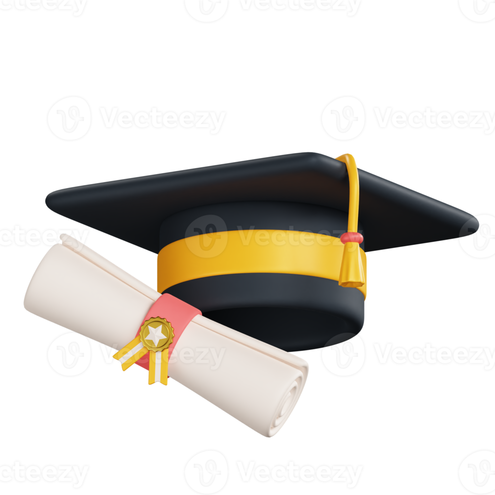 Graduation Hat With Certificate 3D Icon png