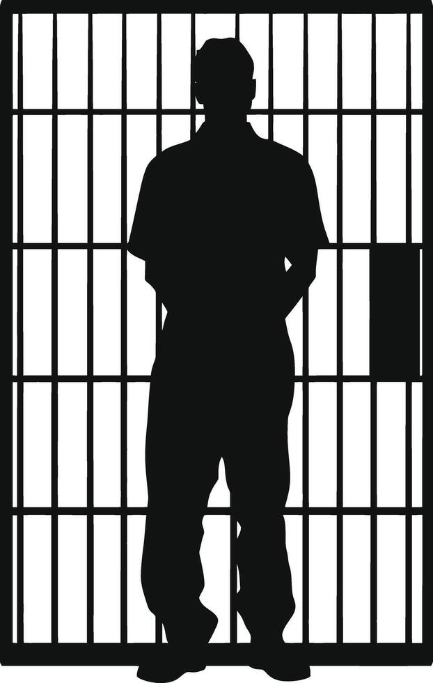 AI generated Silhouette prisoner in jail black color only full body vector