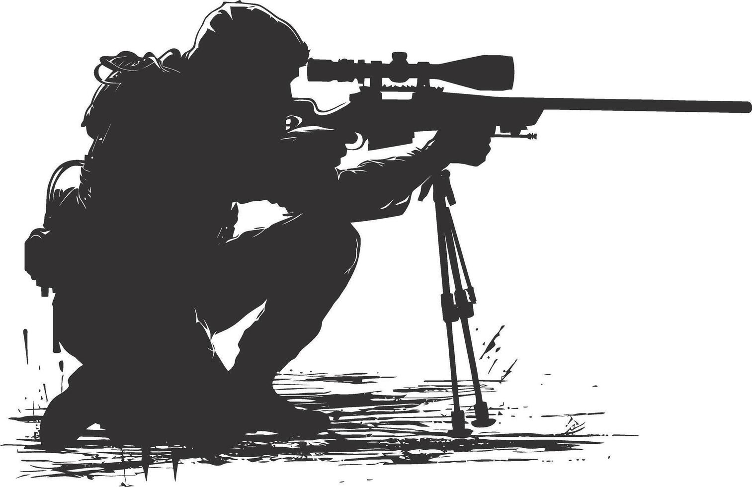 AI generated Silhouette sniper in action black color only full body vector