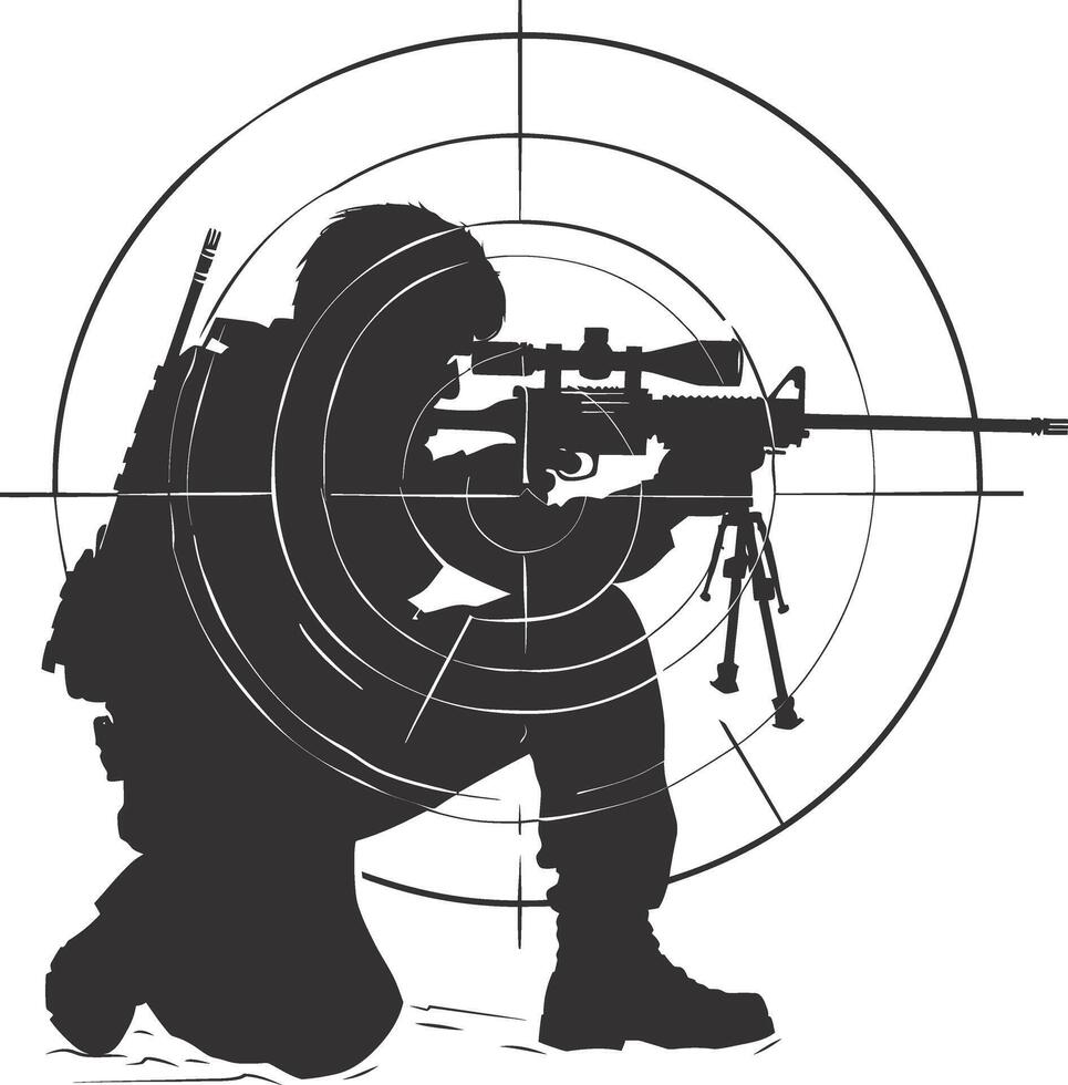 AI generated Silhouette sniper aiming at target black color only vector