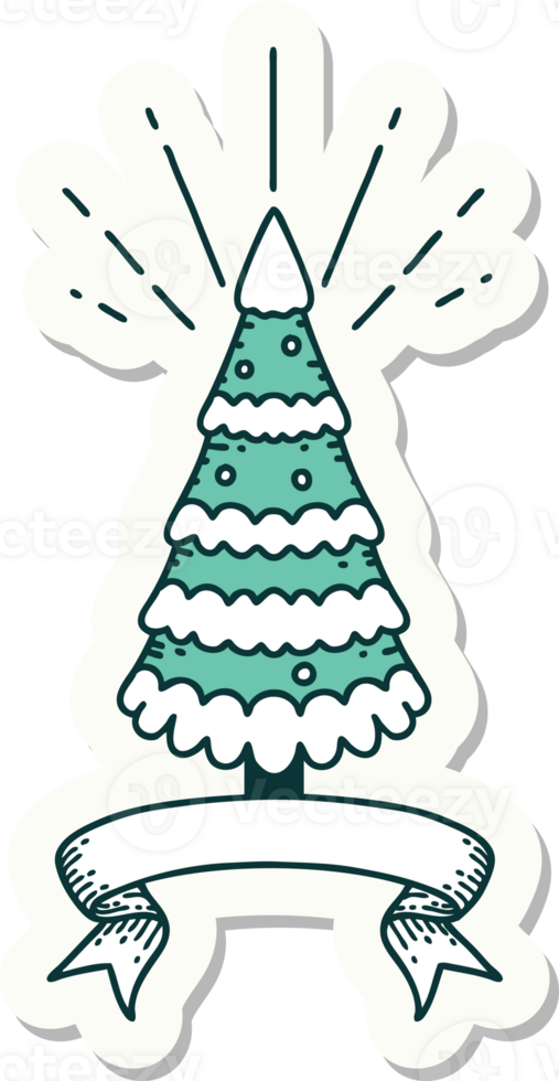 sticker of a tattoo style snow covered pine tree png