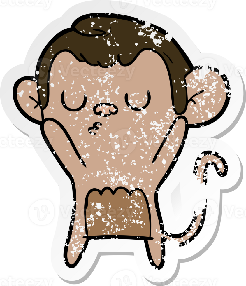 distressed sticker of a cartoon monkey png