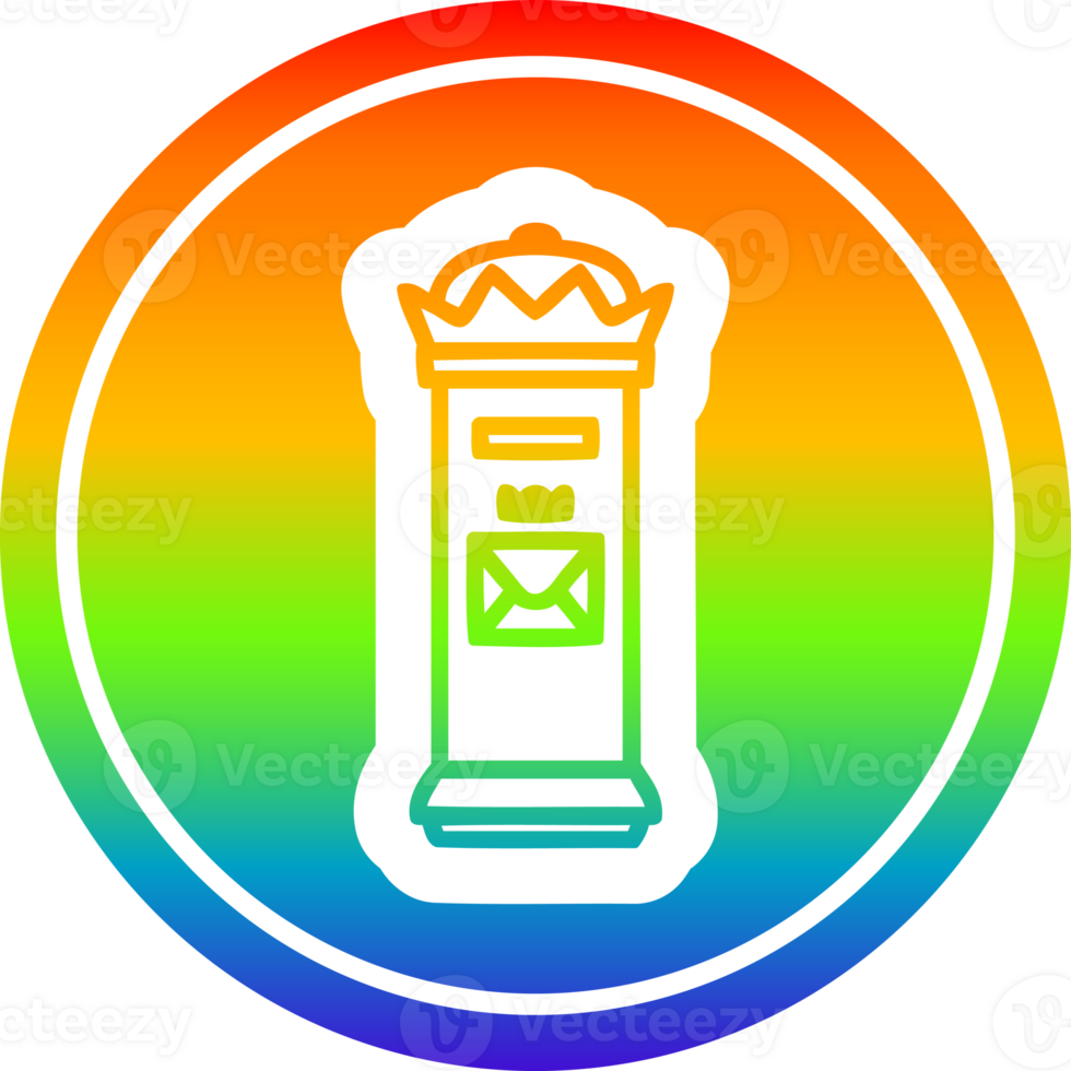 British postbox circular icon with rainbow gradient finish png