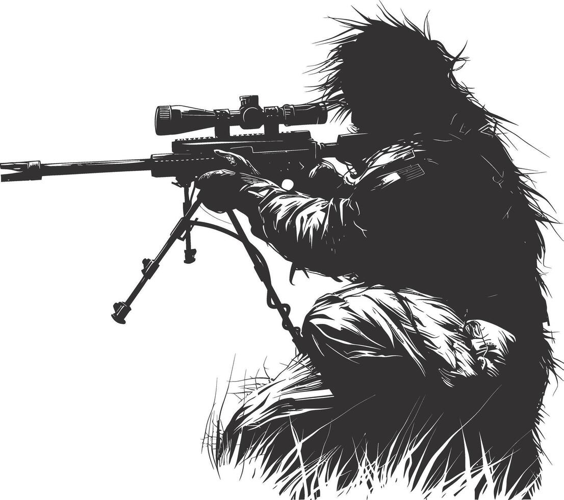 AI generated Silhouette sniper in action black color only full body vector