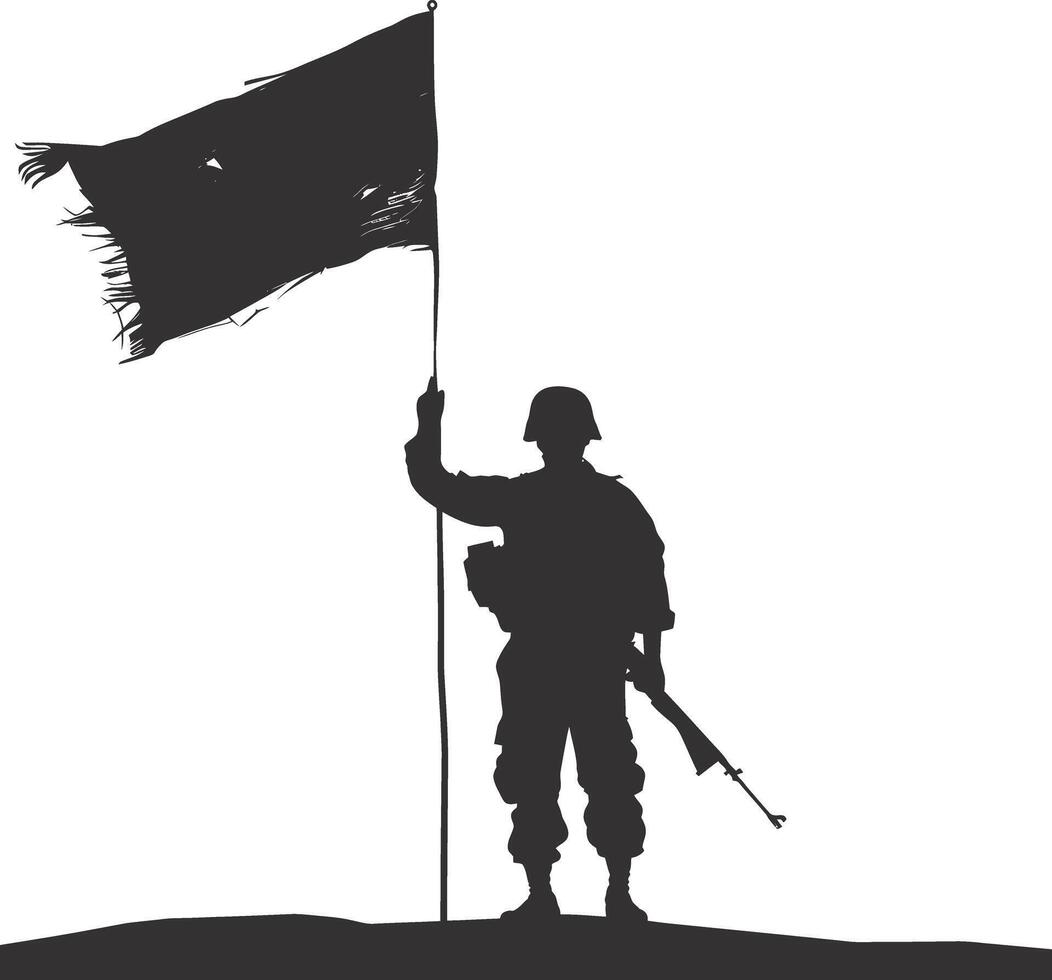 AI generated Silhouette Soldiers or Army pose in front of the blank flag black color only vector