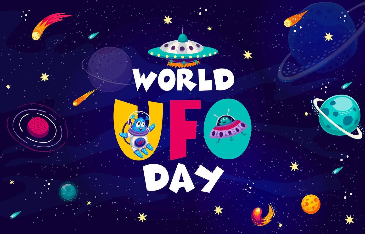 World UFO day poster with alien Martian and saucer vector