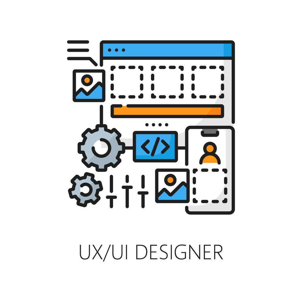 ui y ux diseñador web desarrollo color línea icono vector