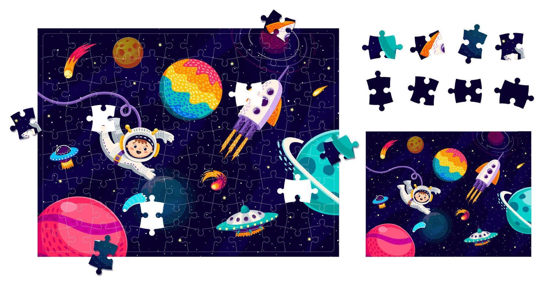 espacio rompecabezas rompecabezas juego con niño astronauta vector