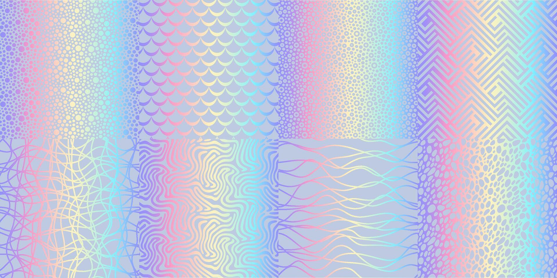 Hologram texture patterns, glitter rainbow foil vector
