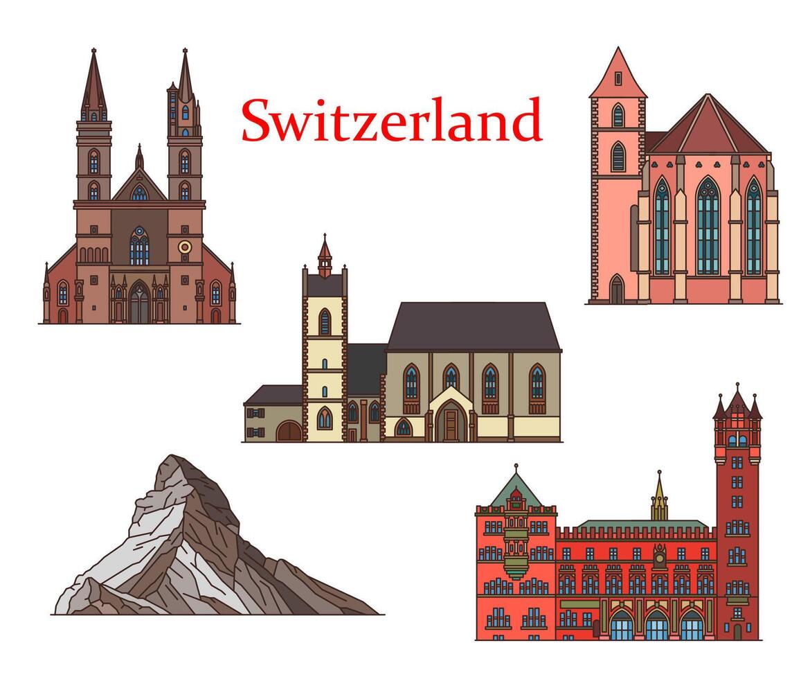 Switzerland landmarks, Basel churches, cathedrals vector