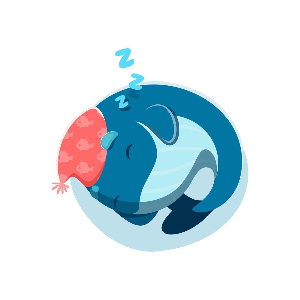 Cartoon kawaii whale sleeping, dreaming character vector