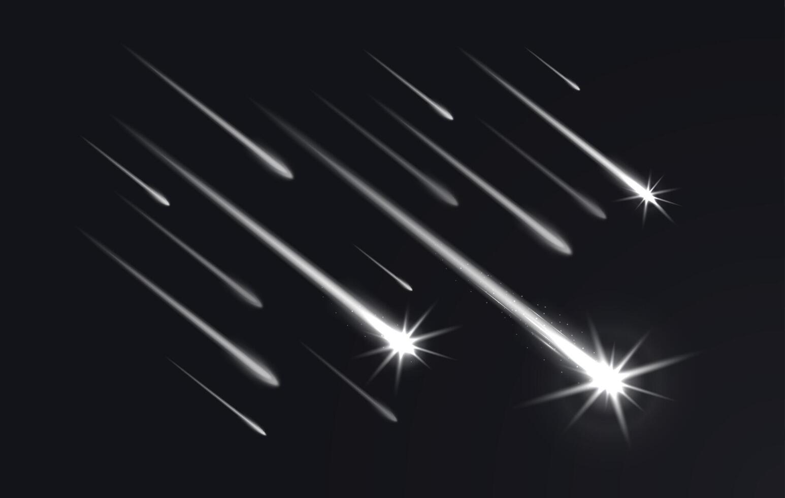Realistic sky shooting stars with trails, comets vector