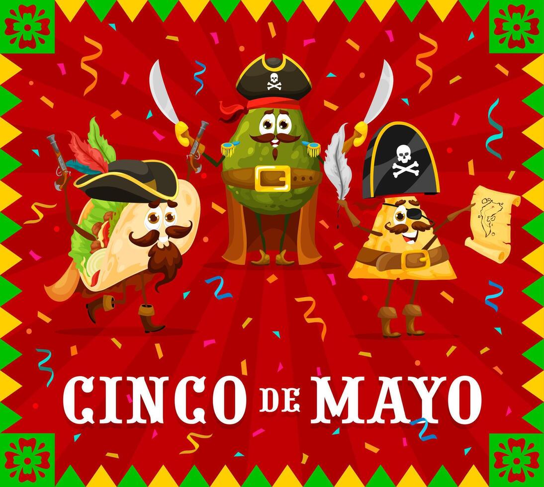 Mexican food pirate characters on Cinco de Mayo vector