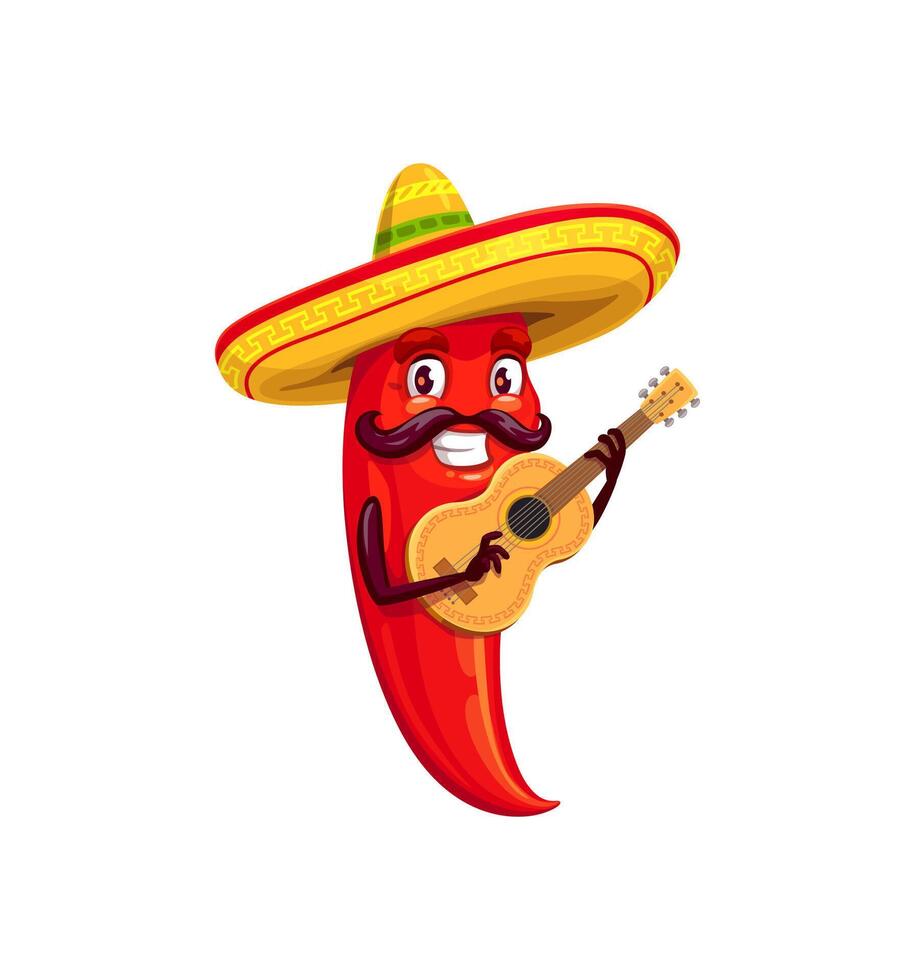 Mexican chili pepper character mariachi musician vector
