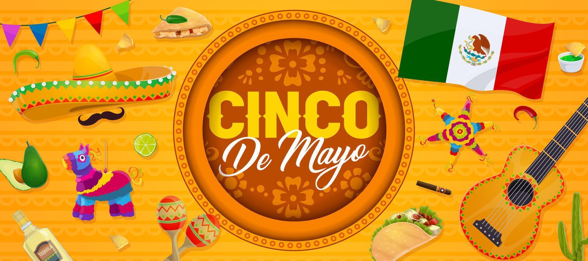 cinco Delaware mayonesa fiesta papel cortar con mexicano bandera vector