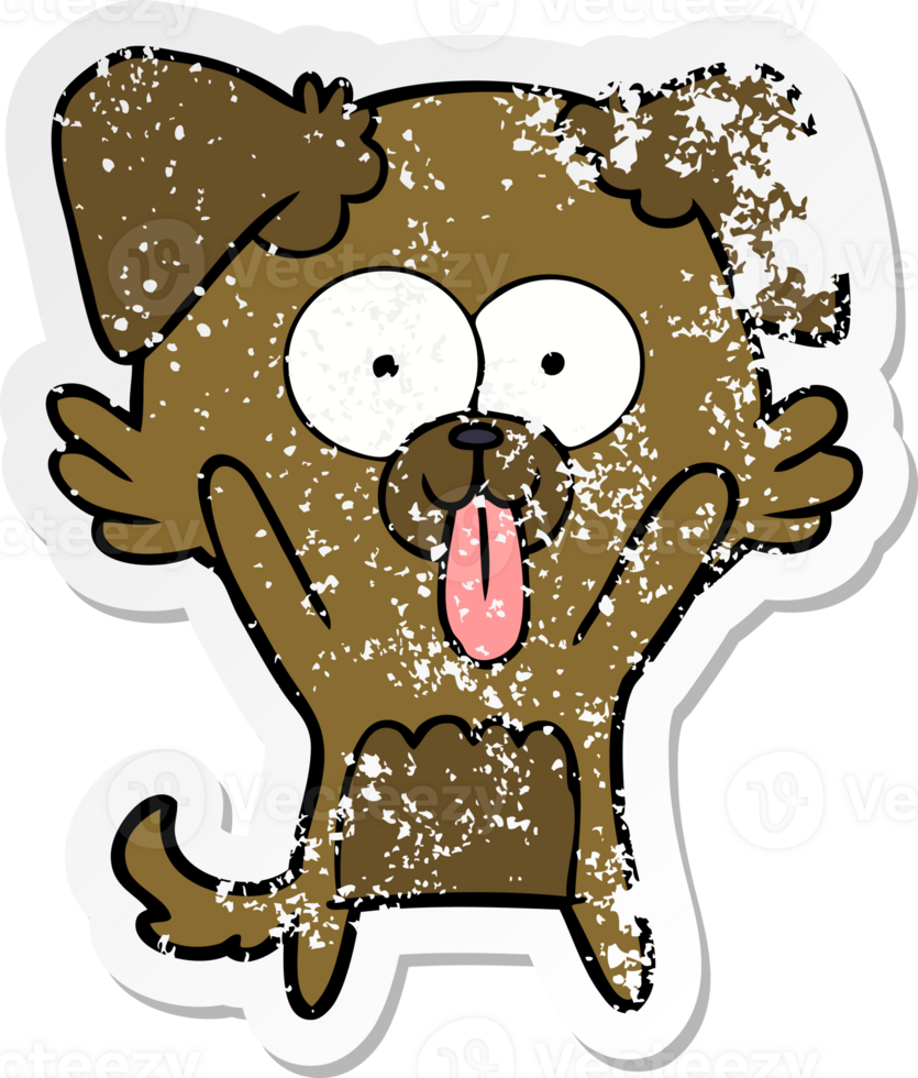 distressed sticker of a cartoon dog with tongue sticking out png