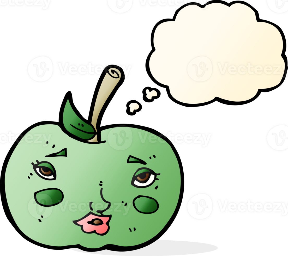 cartoon apple with face with thought bubble png