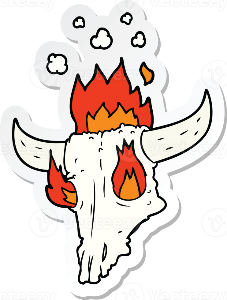 sticker of a spooky flaming animals skull cartoon png
