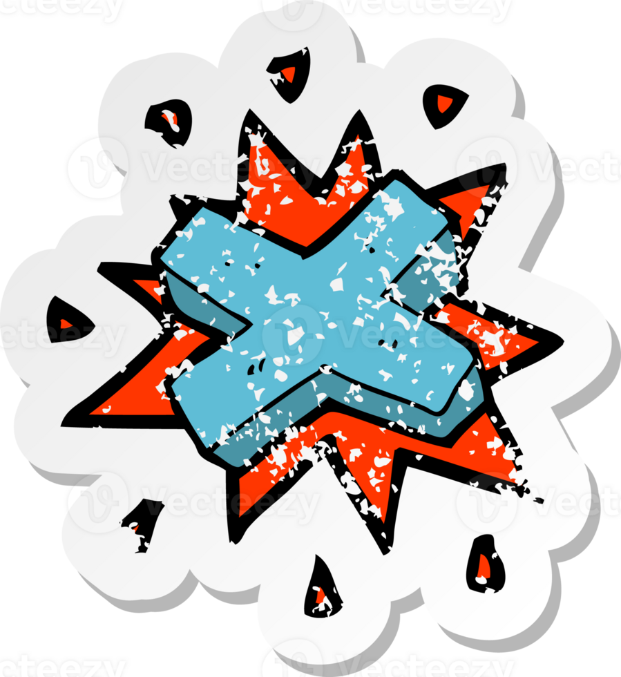 retro distressed sticker of a cartoon negative cross symbol png