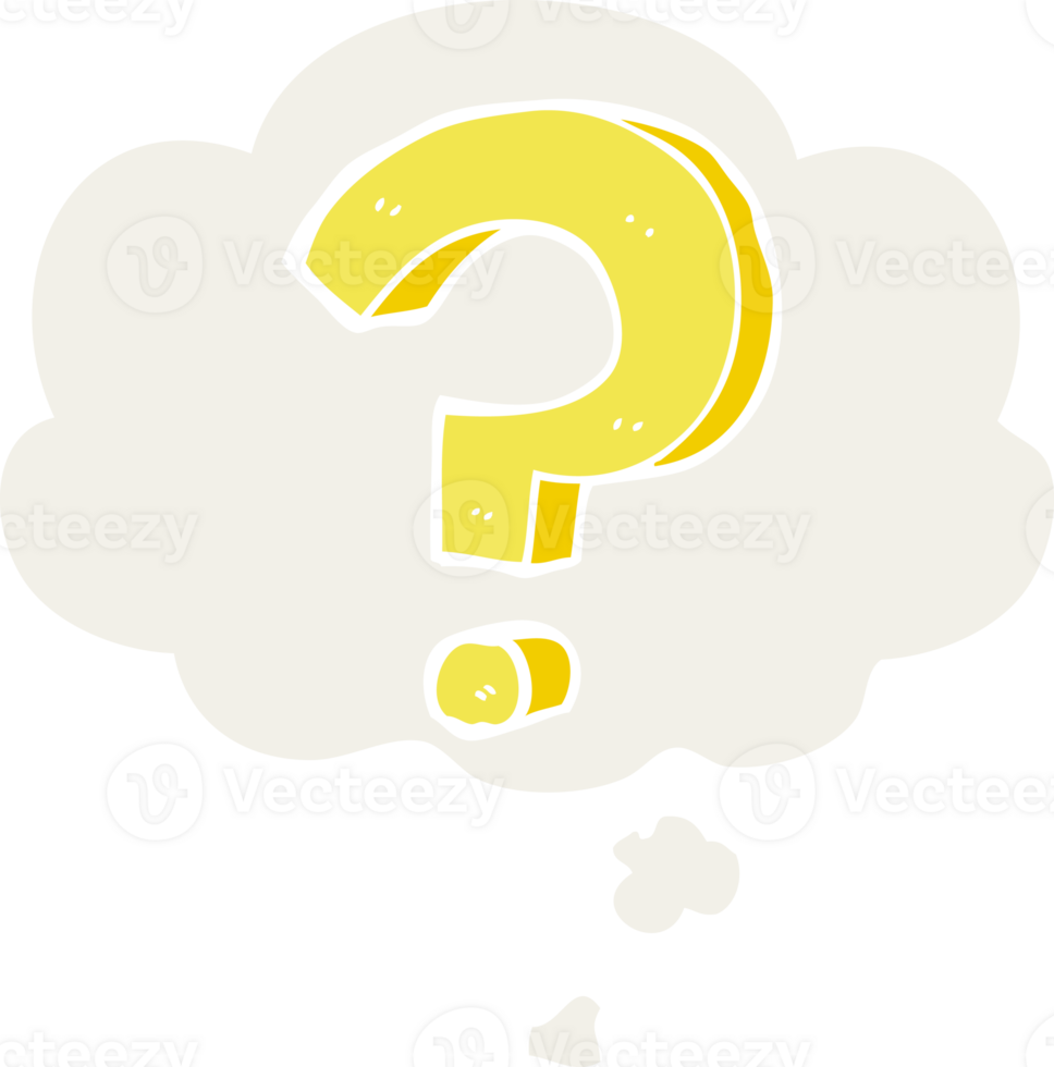 cartoon question mark with thought bubble in retro style png