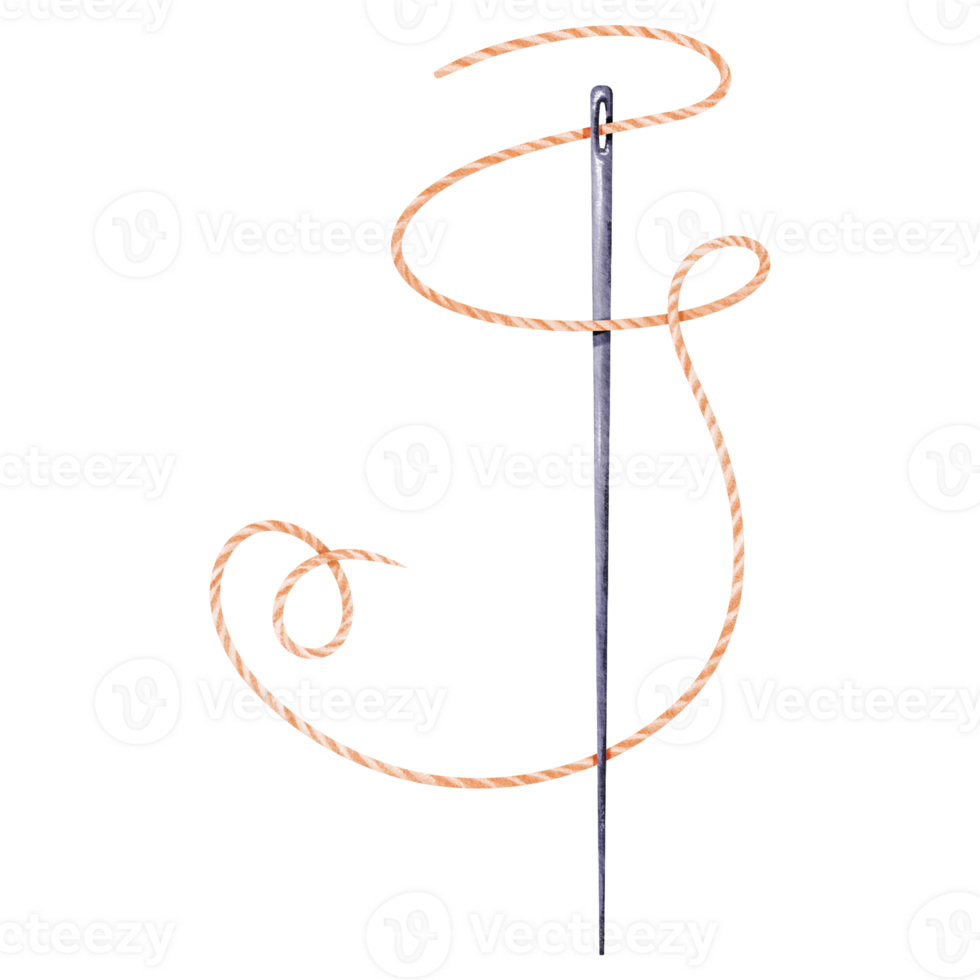 een staal naald- met een oranje draad. bevallig beweging. geïsoleerd voorwerp. waterverf illustratie. ideaal voor naaien-gerelateerd logo's, bouwen liefhebbers, handwerk ondernemingen, en diy-thema ontwerpen png