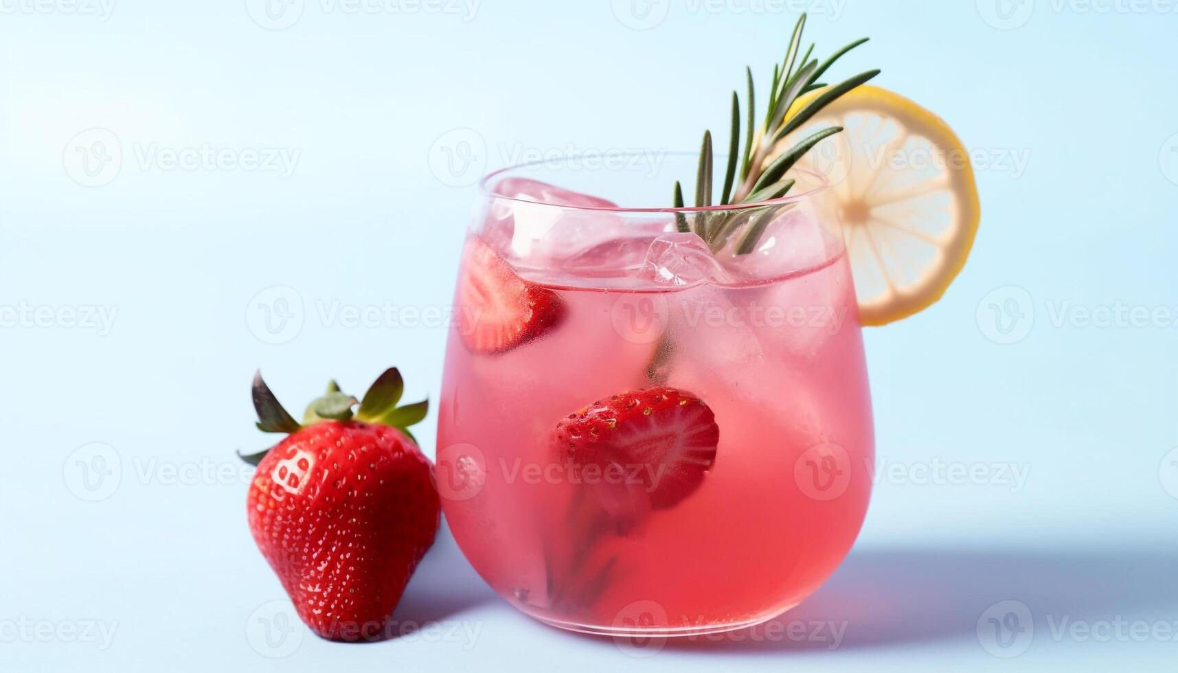 AI generated Fresh strawberry cocktail with ice, mint, and citrus slice generated by AI photo