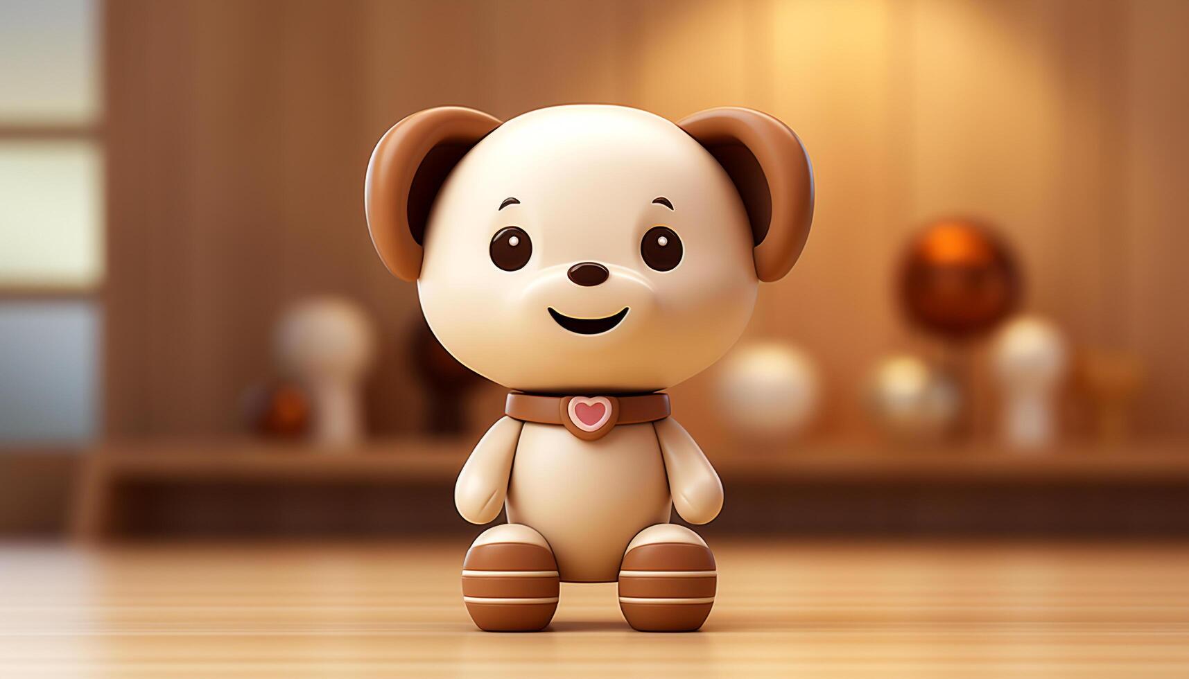 AI generated Cheerful child playing with cute toy animals on wooden floor generated by AI photo